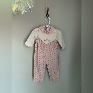 The Lullaby Club Vintage Pink Floral Overall Shirt Two Piece Set Size 12 months